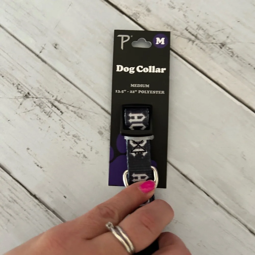 NEW Perri's Dog Collars AC/DC Medium Blsck and white dog collar 13.5-22 inch